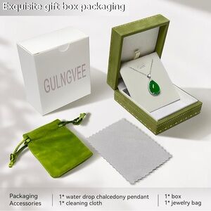 Elegant Green Chalcedony Teardrop Pendant Necklace Sterling Silver .925 Zircon